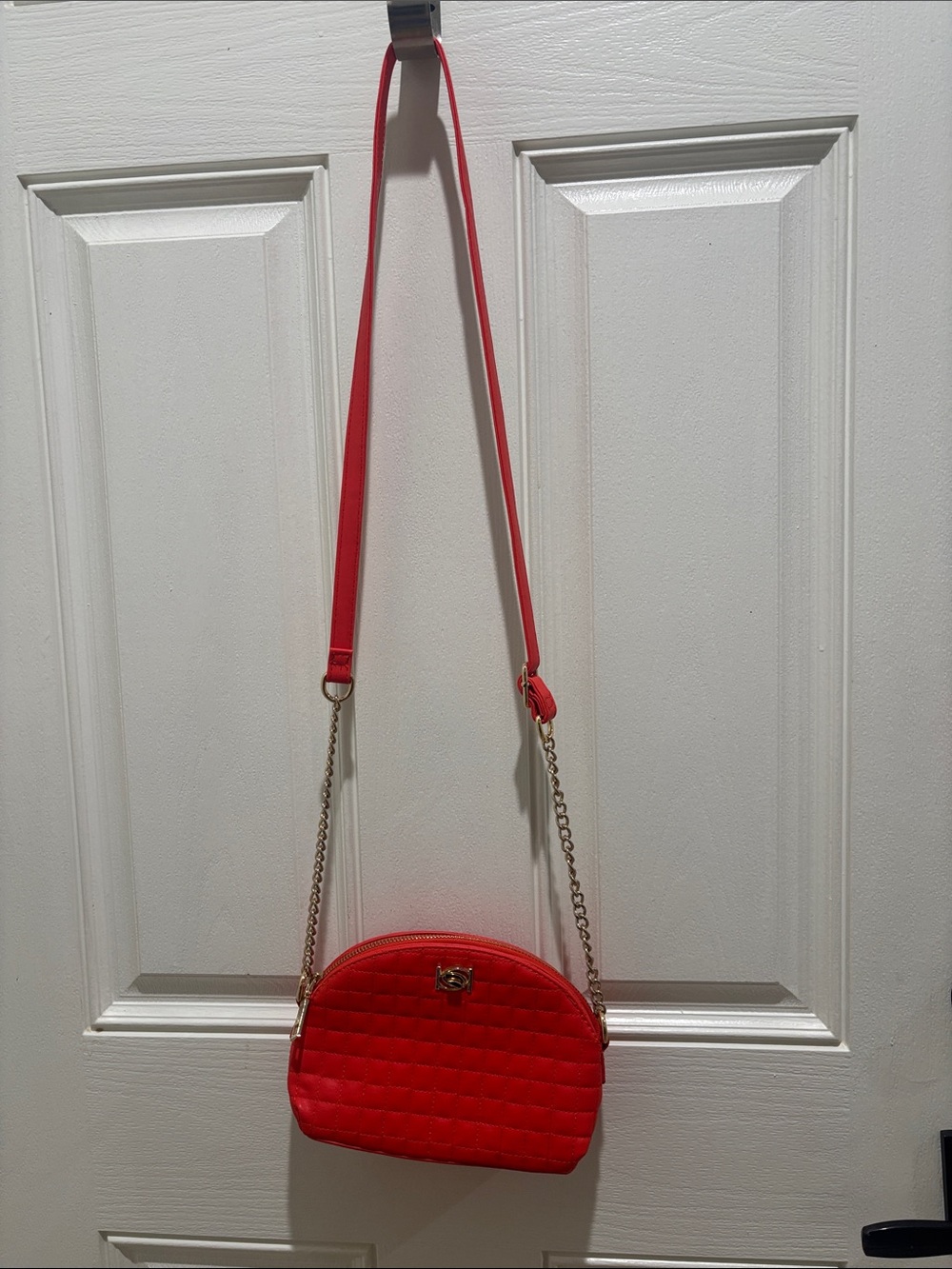 bebe Red Quilted Crossbody with Gold Chain Strap